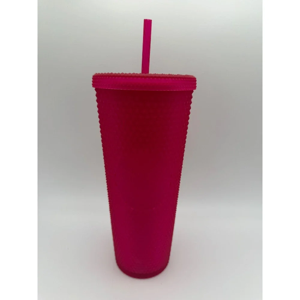 Starbucks 2021 Matte Hot Pink Studded Cold Cup Tumbler 24Oz Venti New with Straw